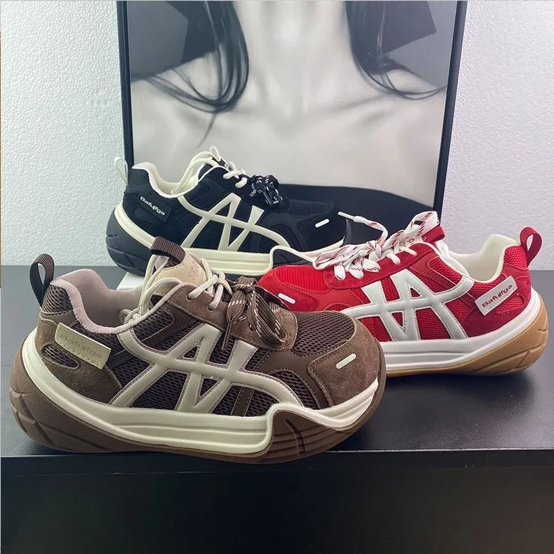 

Retro Color Contrast Patchwork Platform German Training Shoes for Women Mesh Breathable Comfortable All-Match Casual Sneakers
