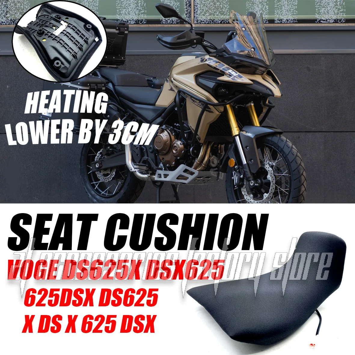 

Подходит для VOGE DS625X DSX 625 DSX DS625X DSX 625 DSX, подушка переднего сиденья мотоцикла с подогревом, 3 см