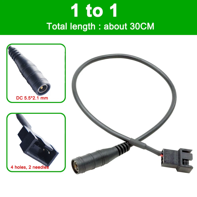 New DC 5.5*2.1 mm Female To 4 Pin Pwm Fan Adapter Cable 1 to 4/3/2/1 Ways Computer PC Fan Power Supply Connector Cable 12V Black