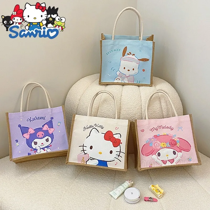 

Sanrio Hello Kitty New Linen Handbag Luxury Brand Original Women's Shoulder Bag Casual Fashion Storage Handbag High Quality
