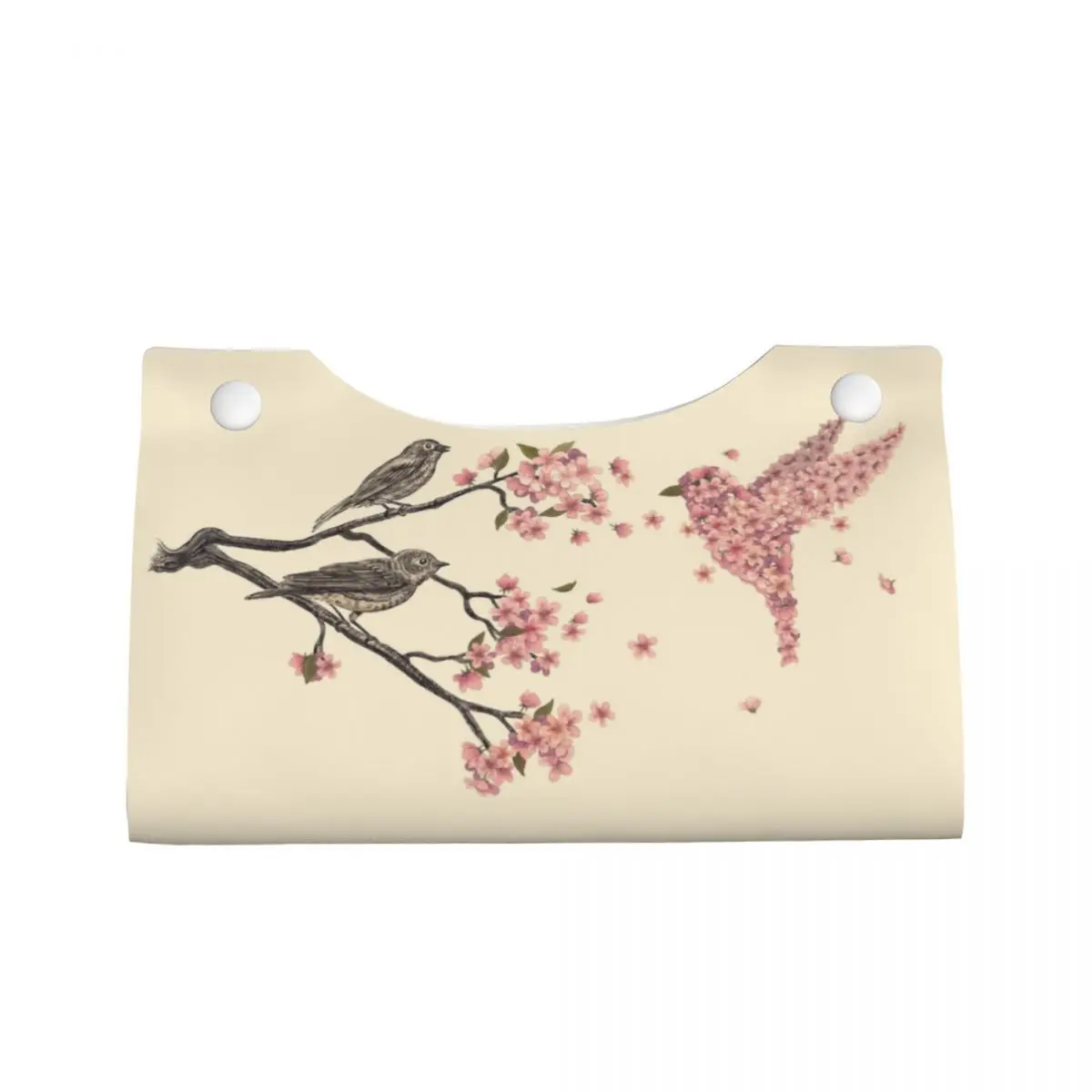 Custom Blossom Bird Tissue Box Cover PU Leather Rectangular Japanese Sakura Flower Facial Tissue Box Holder for Bathroom Toilet