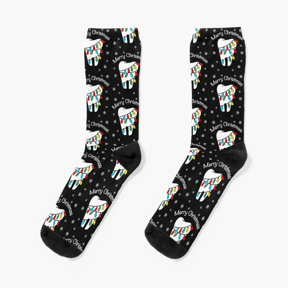 

Merry Christmas Tooth Wrapped With Lights Snowflakes Gifts Socks shoes christmas stocking Male Socks Women's