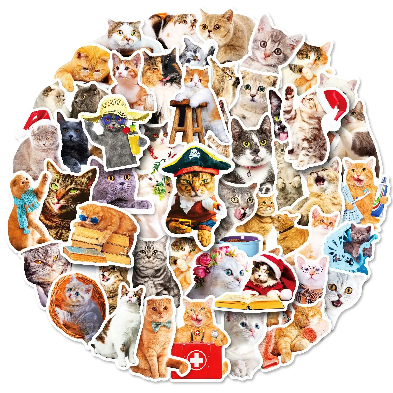 50pcs/bag Cartoon Vintage Fashionable Middle Finger Disdains White Cats Sticker Diary Suitcase Scrapbook Laptop Bike Kids Gift