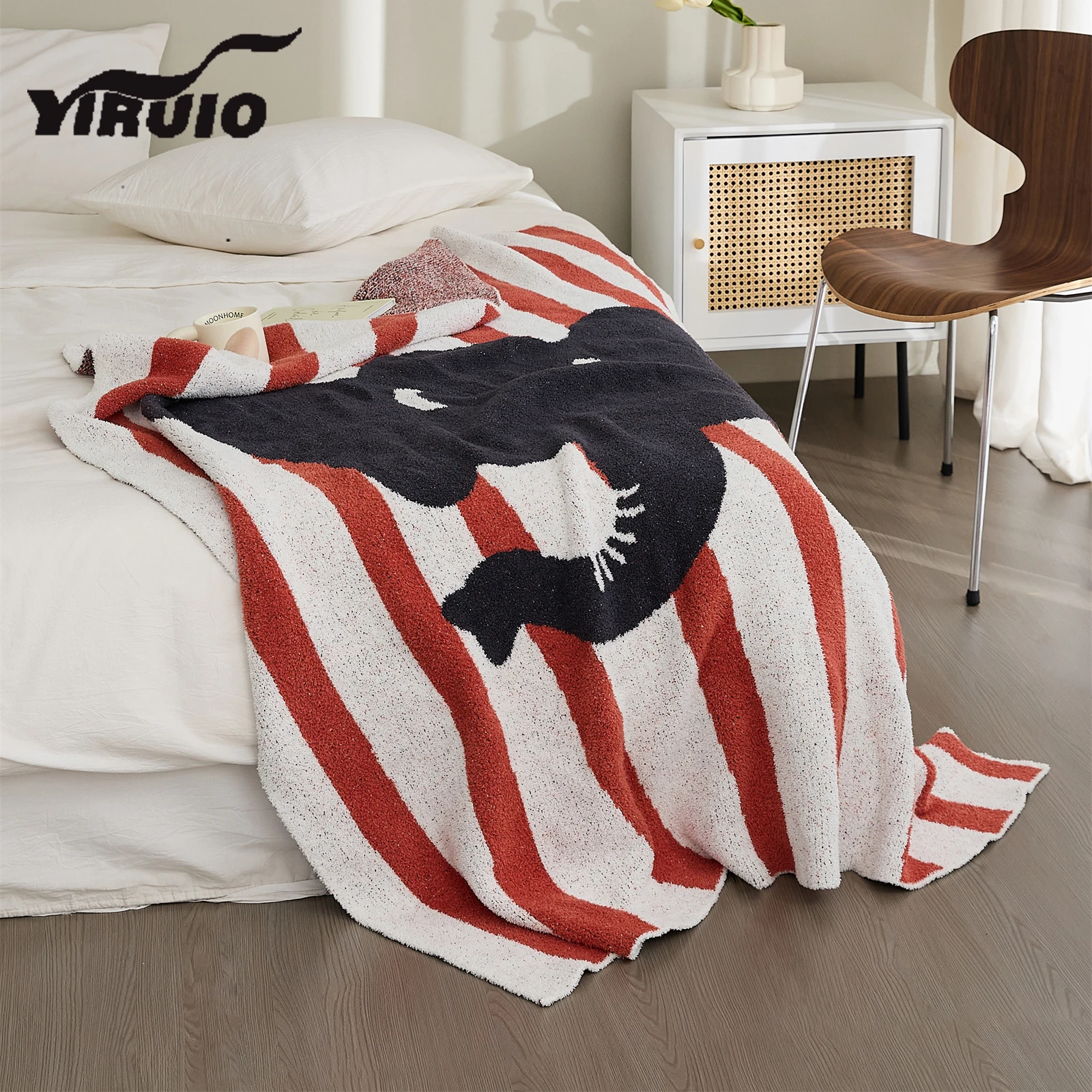 

YIRUIO Kawaii Cartoon Elephant Blankets Funny Hairy Furry Microfiber Knitted Stripe Blanket Room Decor Sofa Bed Couch Blankets