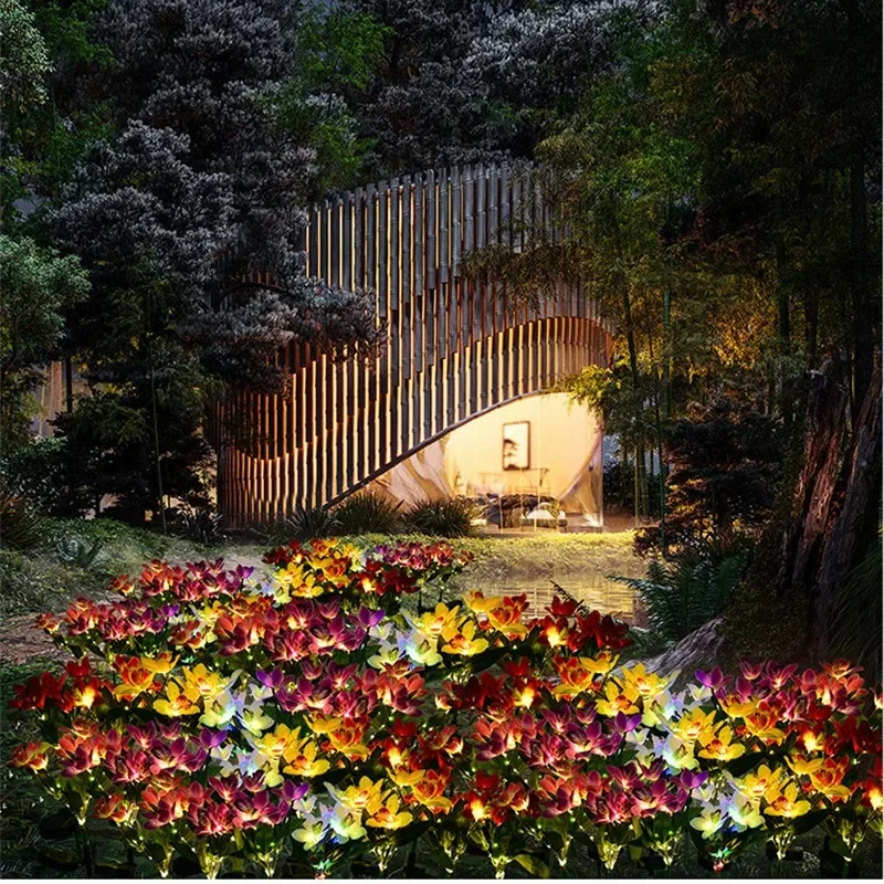 Orchid Ground LED Light Artificial Flower Lamp Holiday Garden Summer Wedding Party Outdoor Yard Patio Decoration Solar Lawn Lamp view 4