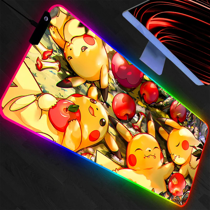 RGB Pokemon Pikachu Mouse Pad Backlight Large PC Computer Gamer Gaming Accessories LED Mousepad Keyboard Desk Mat Carpet