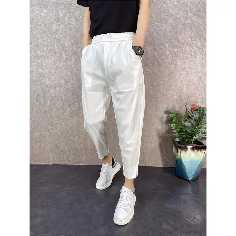 Ice silk trendy brand harem pants men's summer thin style 2025 new trendy versatile loose tying feet nine-point casual pants