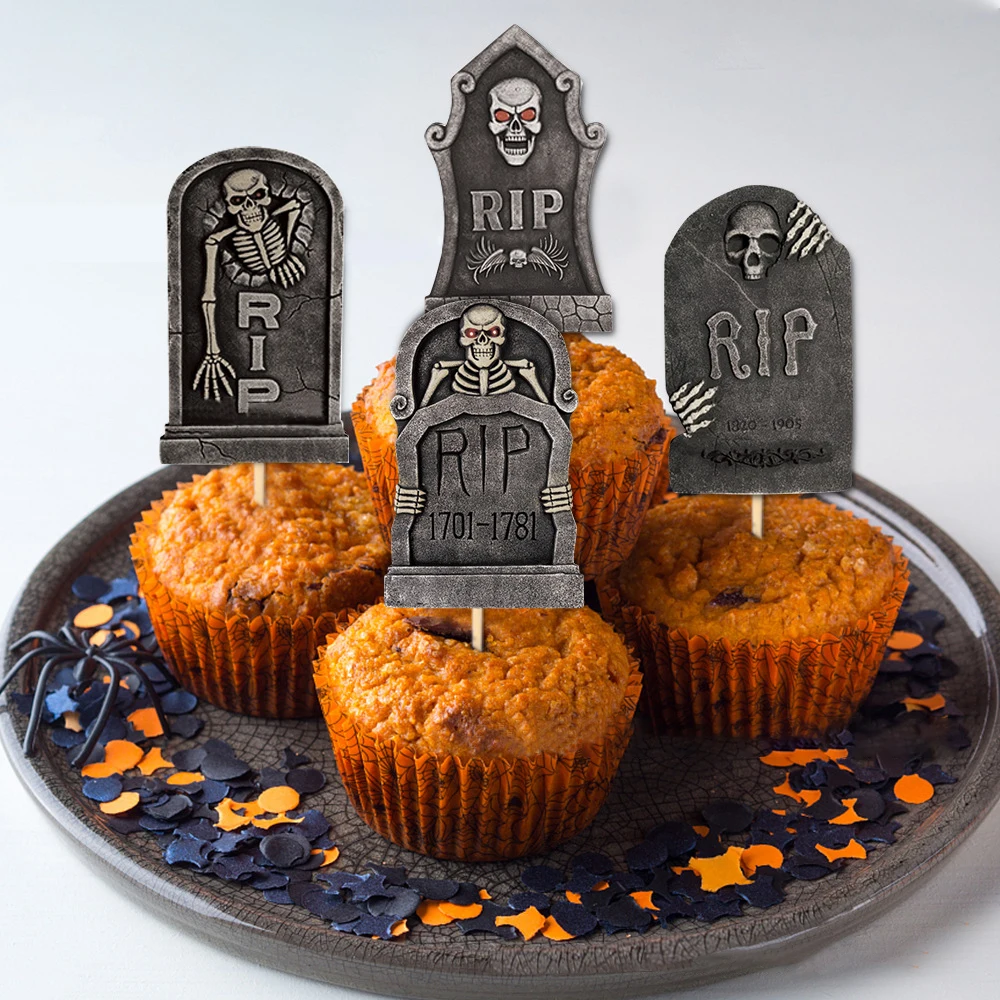 

Halloween Cake Topper Skull Cap Cupcake Picks For Kids Birthday Party Horror Theme Cupcake Decoration Day of the Dead Decors