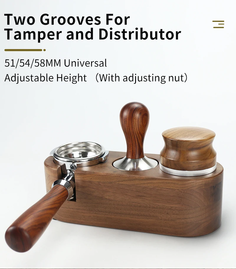 51mm/53mm/58mm Kaffee Filter Halter Tamper Stehen Buche Nussbaum Holz Espresso Distributor Matte Basis rack Für Barista Zubehör – Detail 9