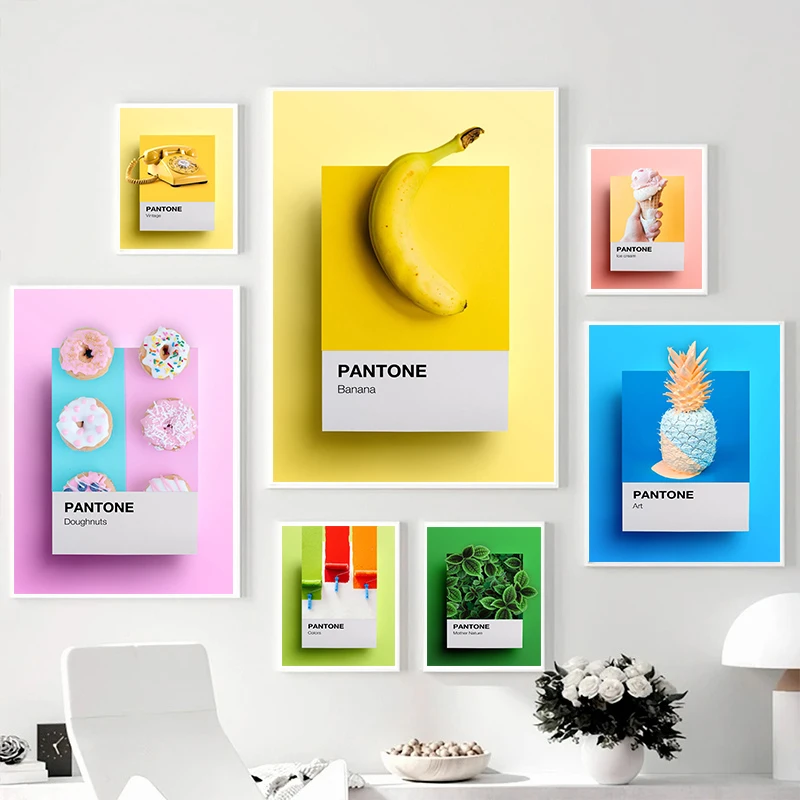 Pantone Color Wall Art Poster Print Retro Ice Cream Banana Pineapple Doughnuts Modern Canvas Painting for Living Room Home De