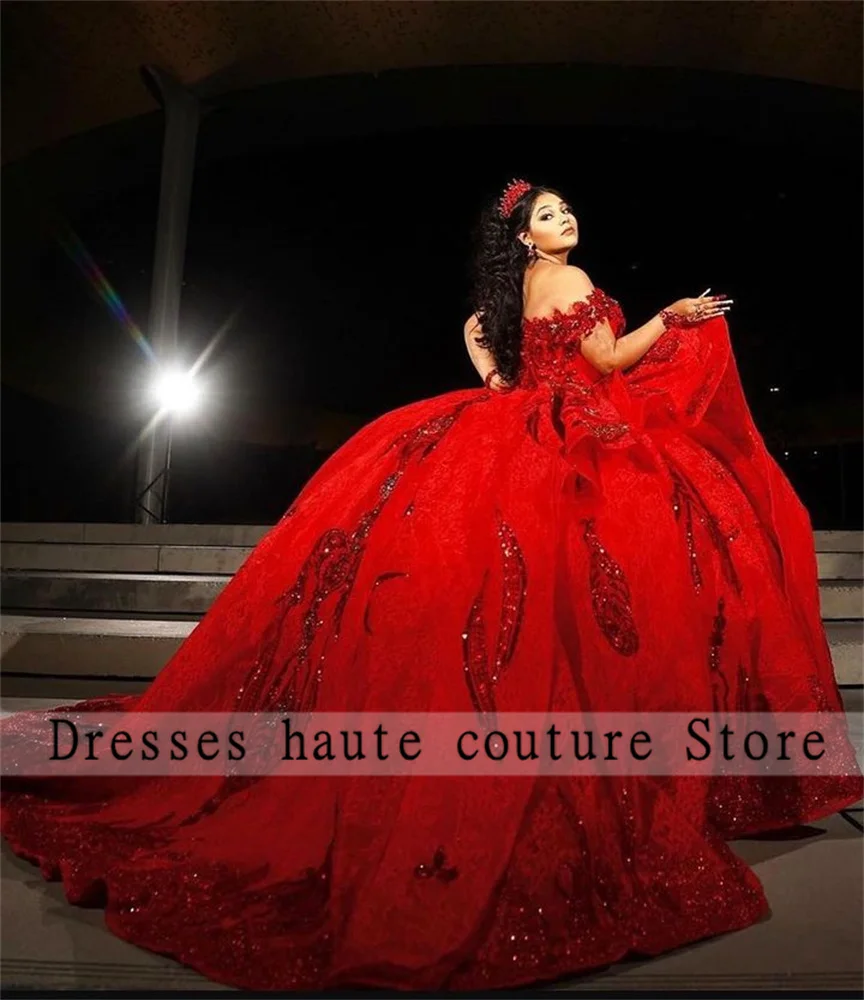 Sparkly Red Sequins Princess Quinceanera Dresses Ball Gown 2024 Appliques Sweet 16 Dress Lace-Up Birthday Gown Custom