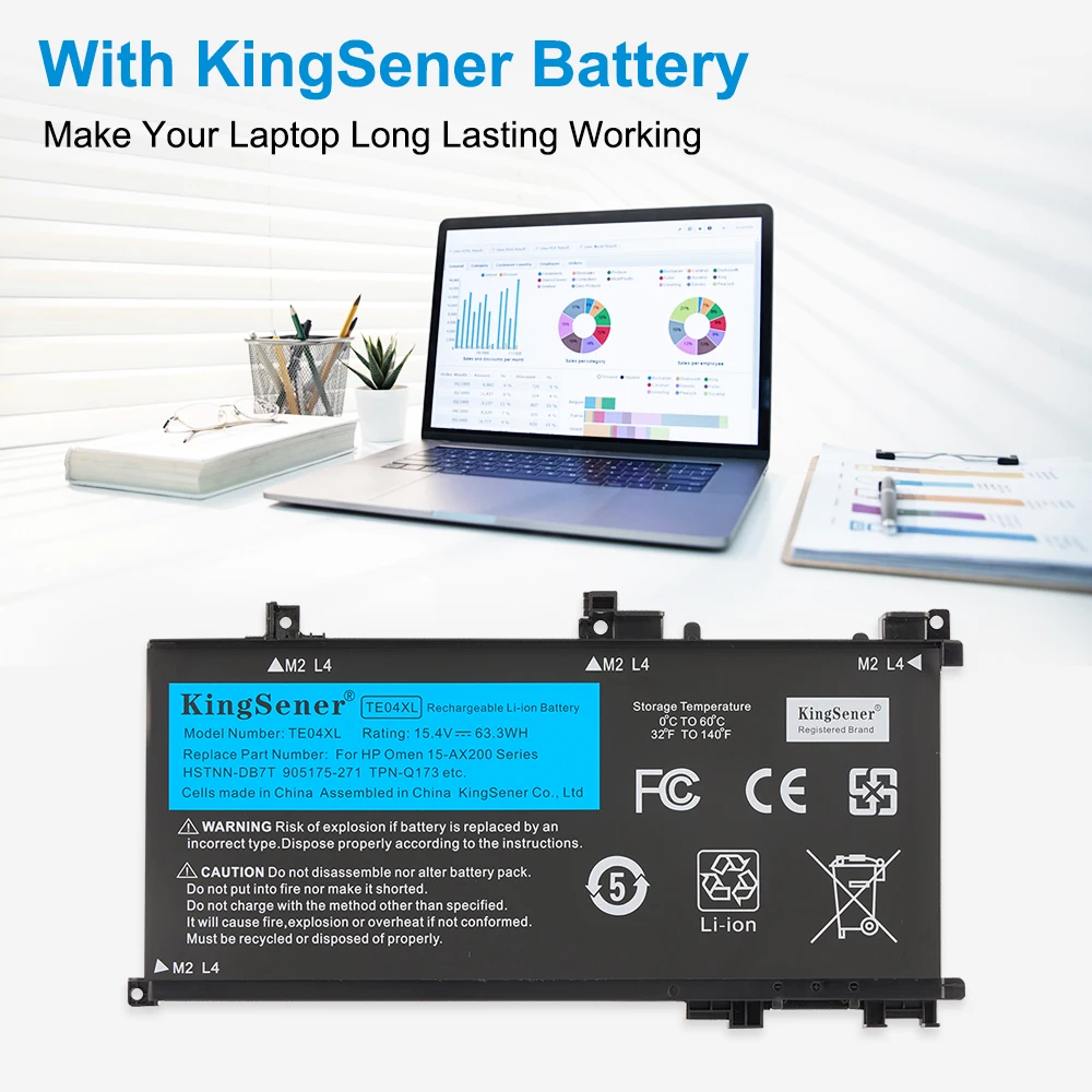 KingSener TE04XL Battery For HP OMEN 15 15-AX200 15-AX218TX 15-AX210TX 15-AX235NF 15-AX202N 15-BC200 HSTNN-DB7T 15.4V 63.3WH