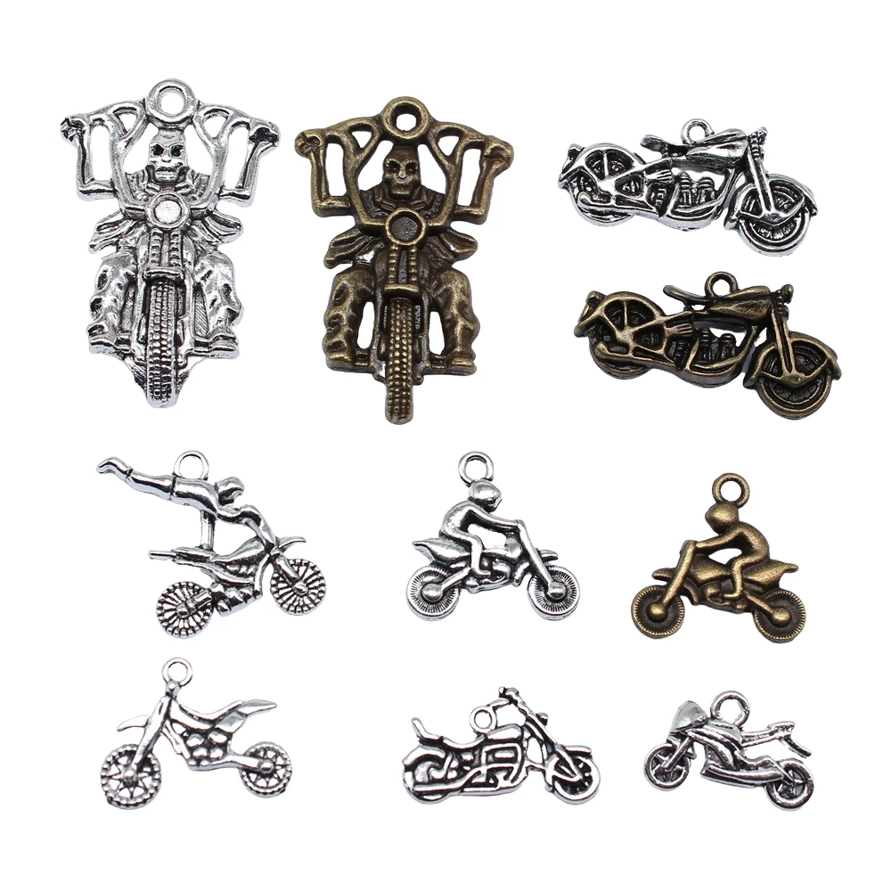 10pcs Motorcycle & Bikecycle Charms Pendants Antique Jewelry Making DIY Handmade CraftFor Jewelry Making