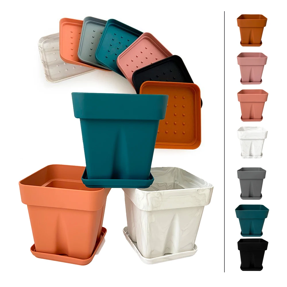 

Silicone Flower Pots Desktop Small Plant Pot with Drainage Hole Tray Flower Pot for Indoors Nursery Seed Starter Bonsai Planting