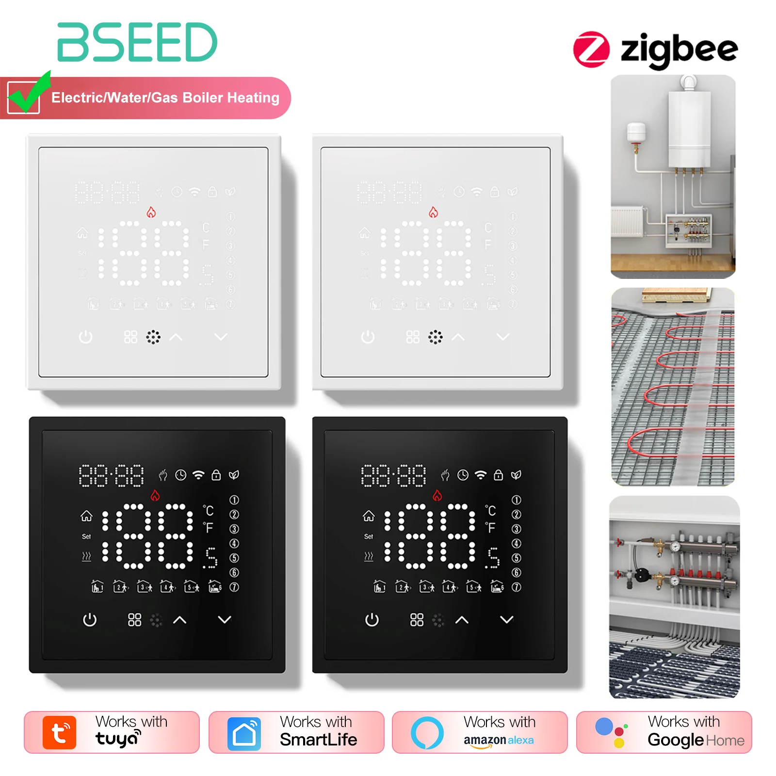

BSEED Zigbee электрический/водяной/газовый котел подогрев пола сенсорный датчик умные термостаты Tuya Smart Life Alexa управление пластиковый каркас