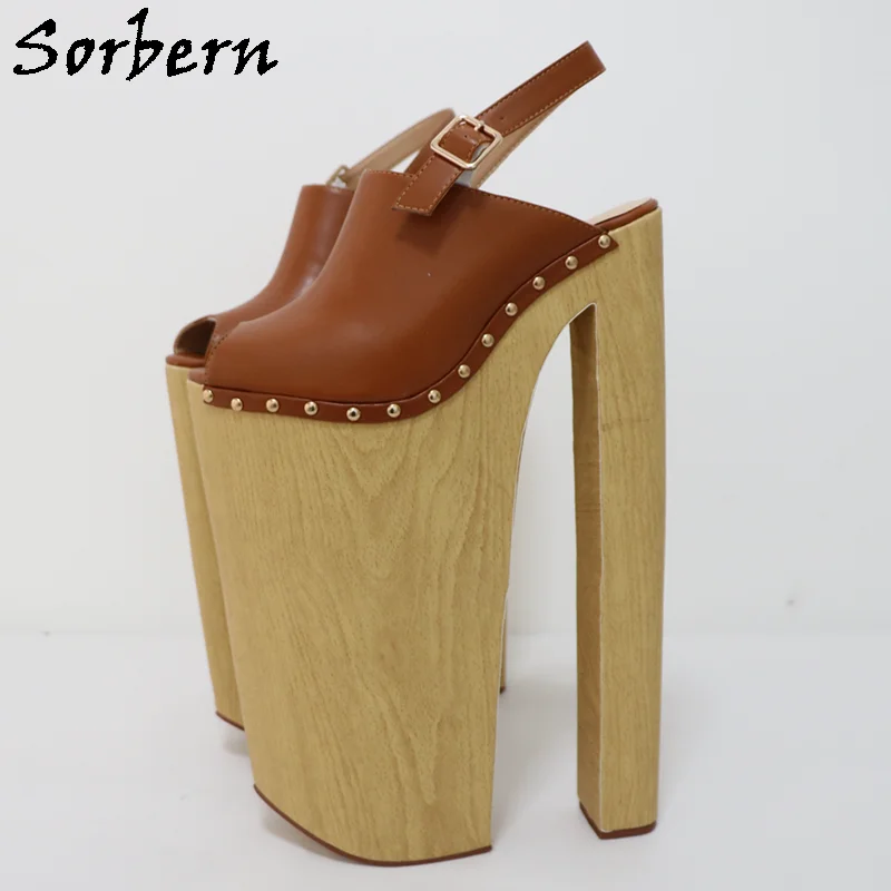 Sorbern 35Cm tacchi Super alti Slingback scarpe da donna con plateau alto rivetti a punta aperta con tacco grosso colori personalizzati Drag Queen