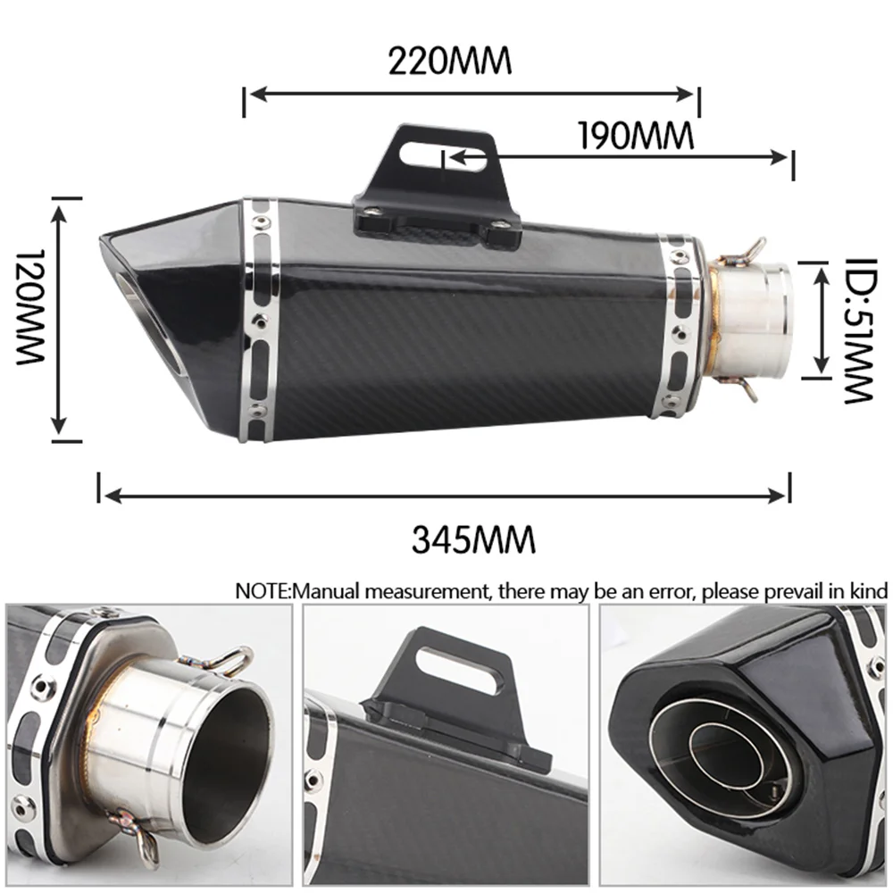 51mm Inlet Universal Motorcycle for Exhaust Muffler FZ1 R6 R15 R3 ZX6R ZX10 Z900 1000 CBR1000 GSXR1000 B10