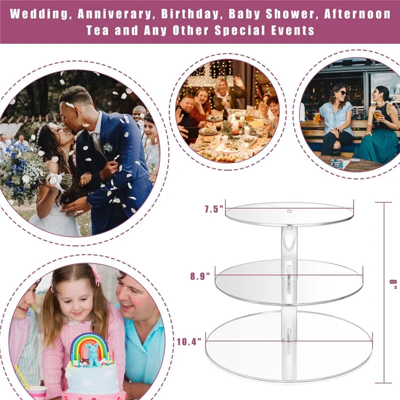 3/4 Layers Acrylic Rod Wedding Cake Stand Round Cake Display Shelf Cupcake Holder Plate Birthday Party Stand Decoration Gift