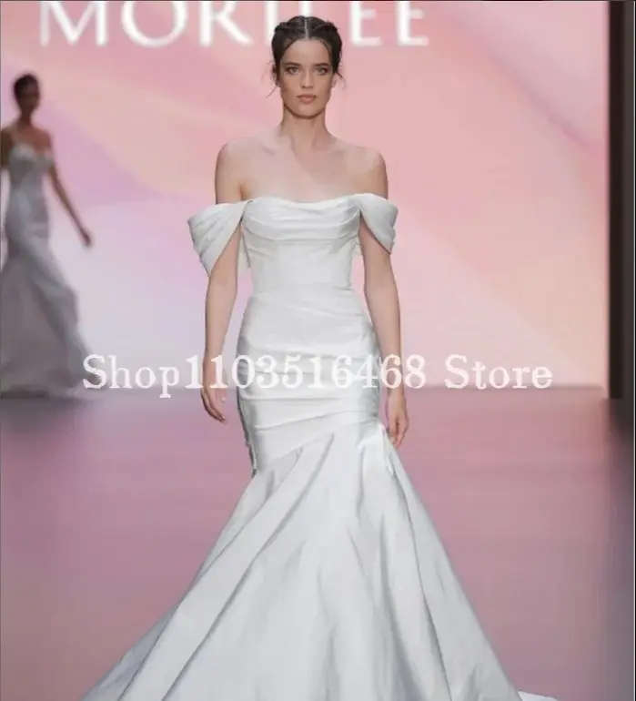 Vestido De Novia De sirena para mujer, traje elegante De satén blanco con un hombro plisado, Formal, para ocasiones nupciales, 2024