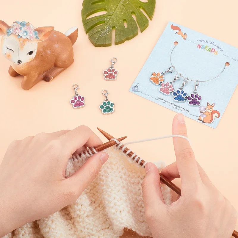 8 Pcs Dog Paw Stitch Markers 8 Styles Enamel Alloy Crochet Stitch Marker Charms Removable Dangle Locking Stitch Marker Quilting