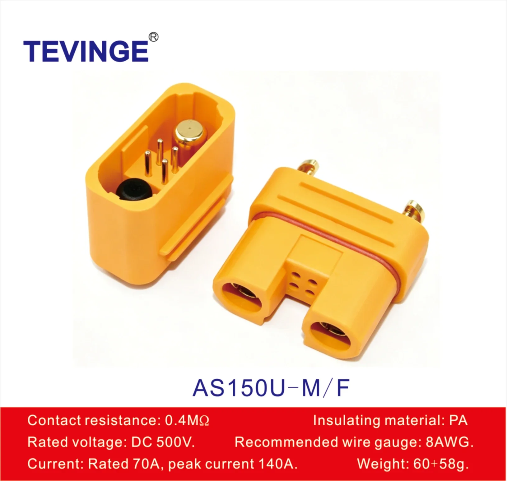 70A AS150U Anti-spark Power Connector 8 Gauge Silicone Cable Drone Battery Plug for Industrial UAV , RC Cars & Models