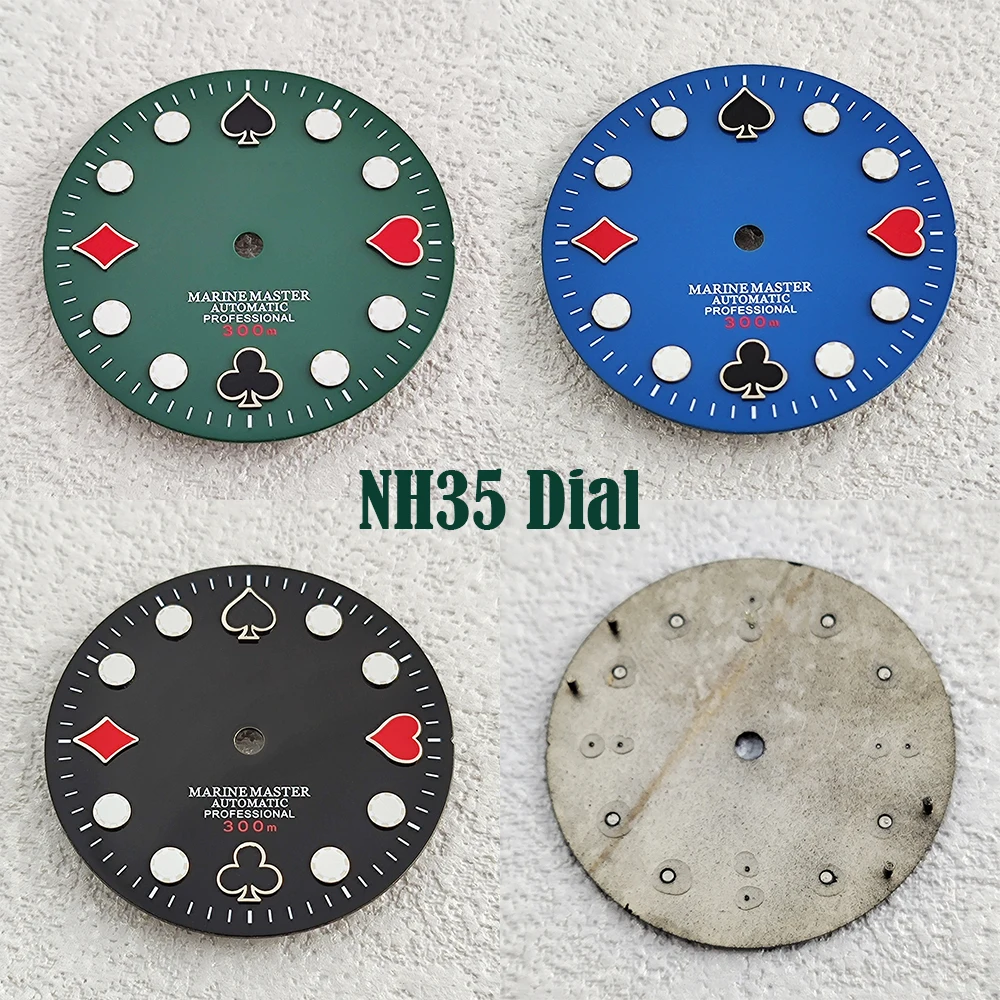 Quadrante per orologio NH35 da 28,5 mm quadrante per chiodo da poker quadrante luminoso verde adatto per accessori per orologi con movimento NH35 NH36