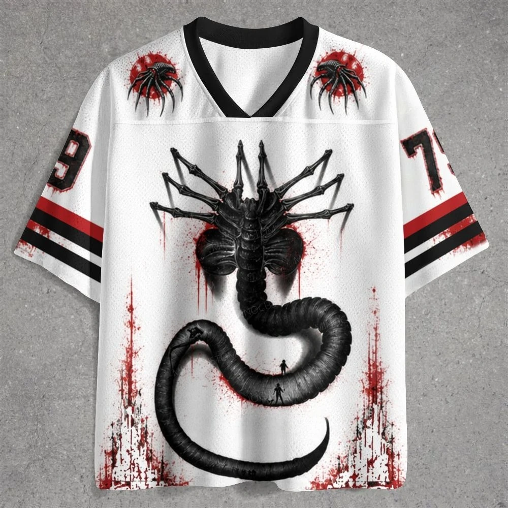 Vintage Sci‑Fi Horror Men Jersey Shirt, Dark Alien Monster Inspired 3D Full Print V‑Neck Short Sleeve T‑Shirt,Gothic Club Outfit