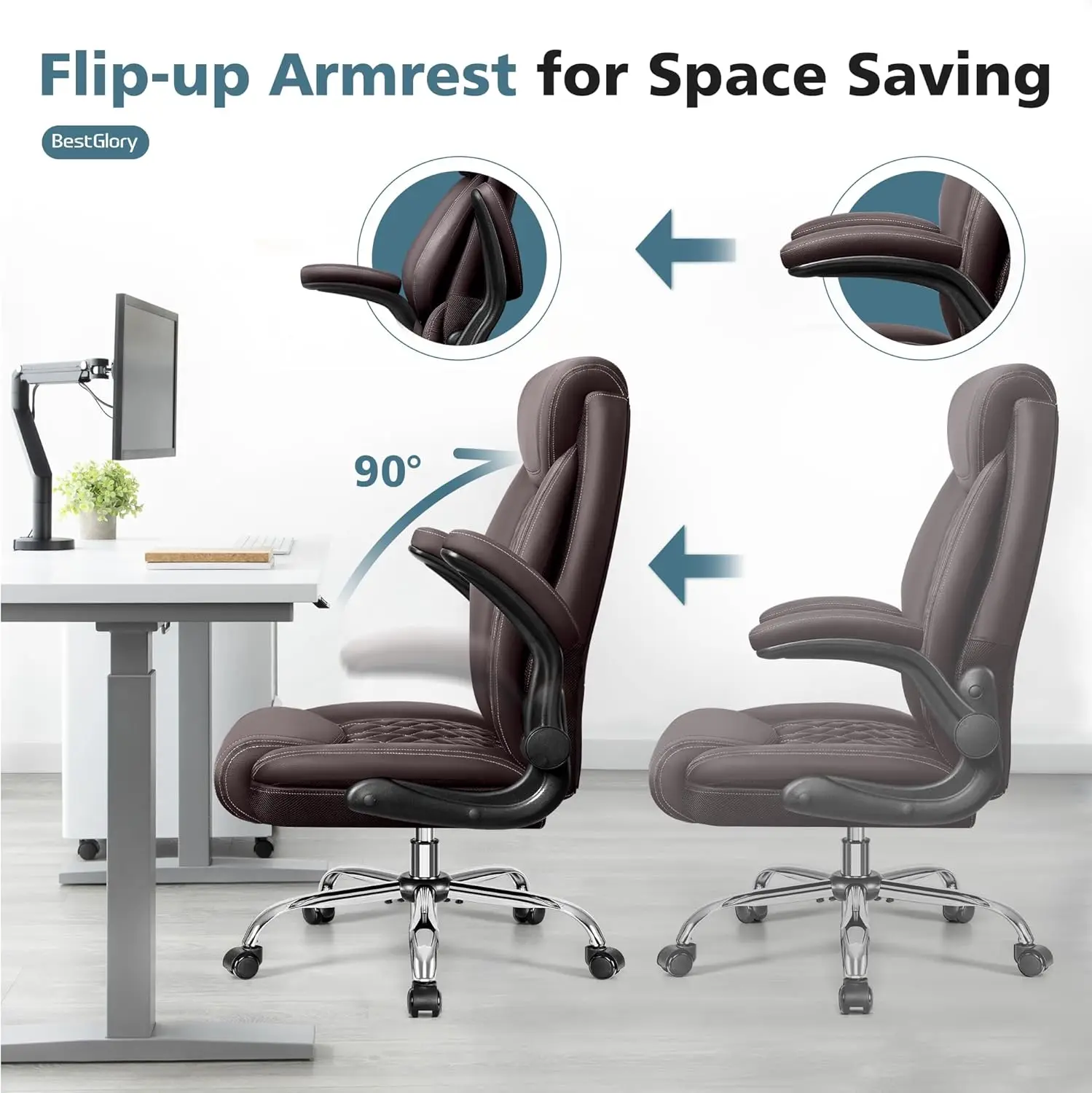 Ergonomic High Back Office Chair, Breathable Leather with Lumbar Support & Rocking Function