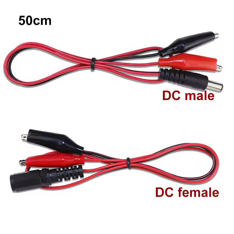 50cm DC 5,5*2,1mm cable Jack hembra macho a conector de pinzas de cocodrilo cable de cocodrilo 12V 3A Cable de alimentación cable de prueba t1