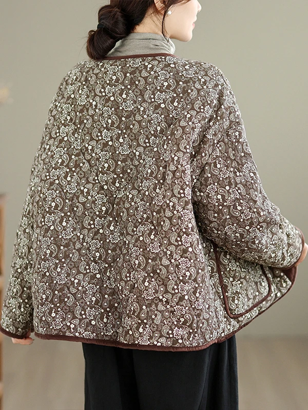 Thiened Cotton Jaet dames groot formaat Faion artistieke ronde Ne warme jas Koreaanse Sle bedrukte lange Sve winterjas