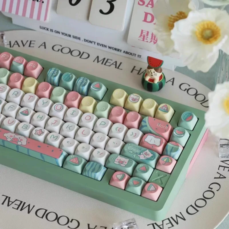 Sweet Watermelon Theme Keycap Set 138Key PBT Custom Cute Cartooon Keyboard Cap SOA Profile Game Key Cap for Mechanical Keyboard