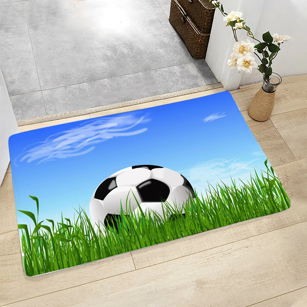 CLOOCL Flannel Doormat for Living Room Bedroom Entrance Cartoon Field Graphic One-Side Printing Floor Mat Football Fans Rug