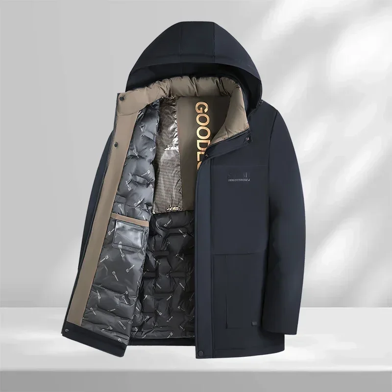 Winter Outdoor Parka Jackets for Men Fashion Hooded Fleece Warm Cotton-padded Jacket Windproof Coat Windbreaker Thermal Overcoat