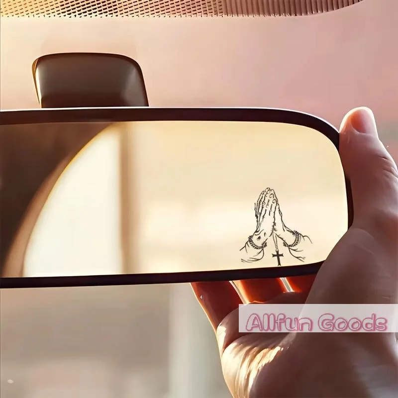 [TG835]Waterproof Praying Hands Cross Car Sticker Self‑Adhesive Decal For Rearview Mirror Auto Interior Ornament