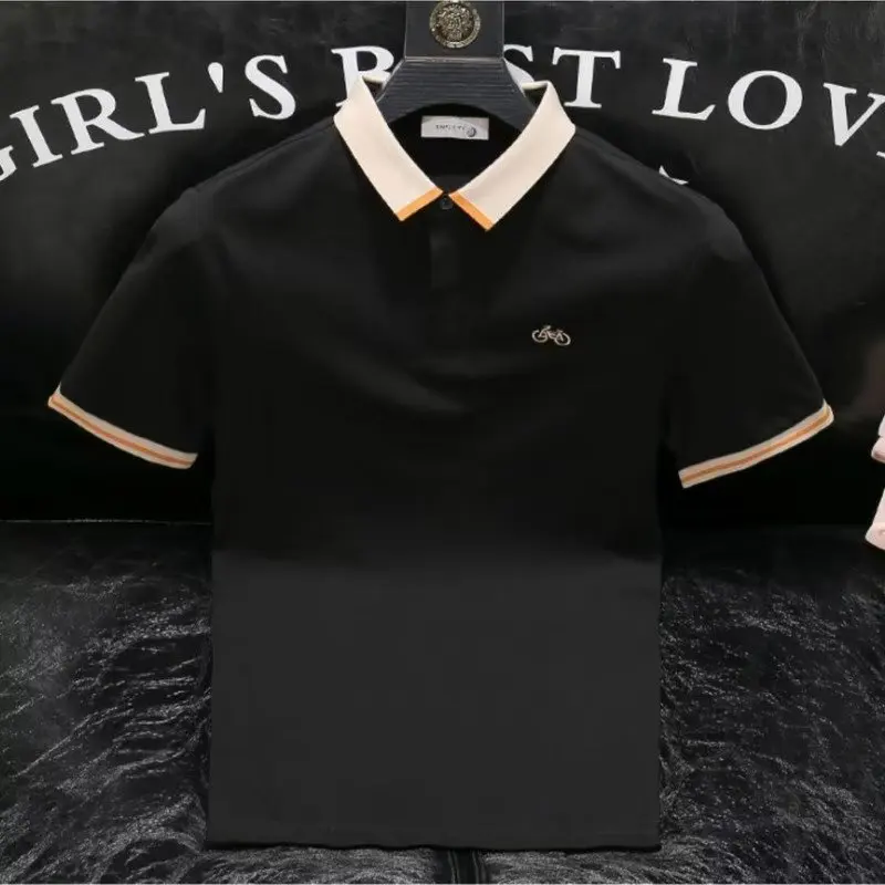 

Летняя мужская ort Sve irt Ice Silk с вышитым воротником f Sve Top Faionable Youthful Urban Fit Тонкая хлопковая футболка...