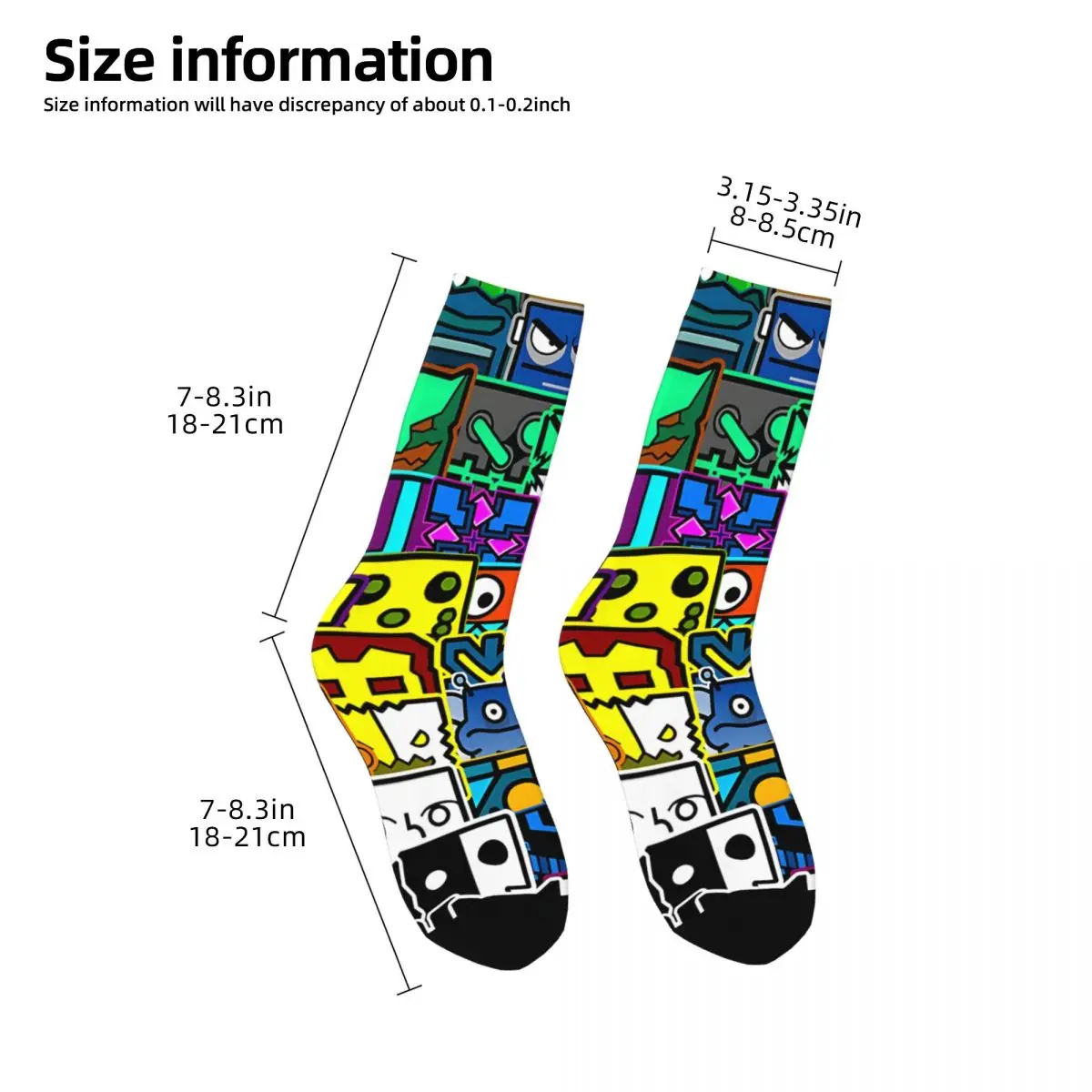 Hip Hop Retro Geometry Pattern Crazy Men\'s compression Socks Unisex Geometry Dash Game Street Style Seamless Crew Sock Boys