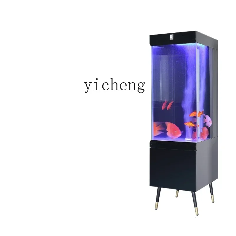 

Tqh Floor Vertical Super White Glass Fish Tank Change Water Living Room Circulating Bottom Back Filter Strip Cabinet Integrated