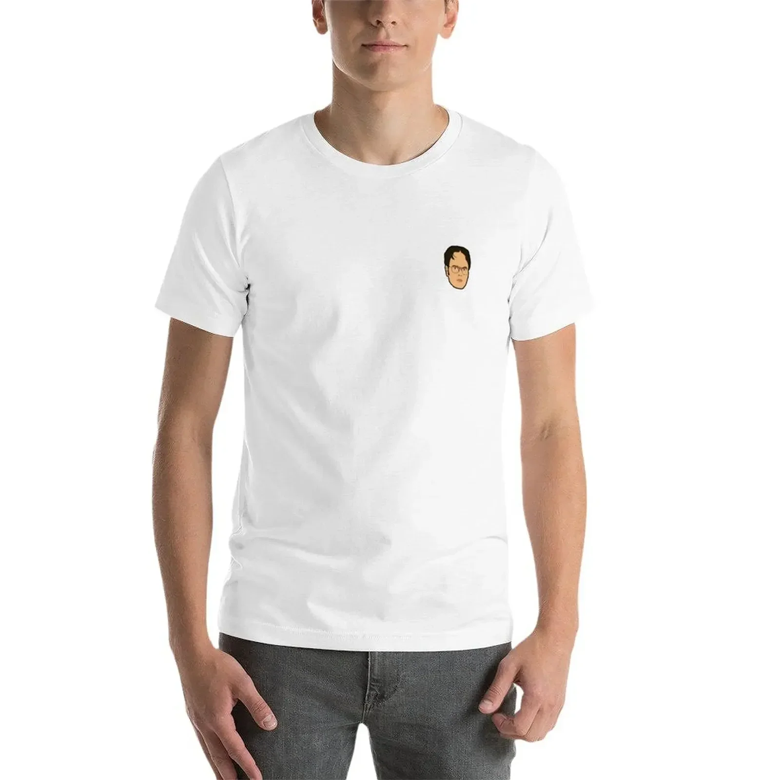 Dwight Schrute Mini Head T-shirt para homens, Camiseta Essencial em Branco, Roupas Anime