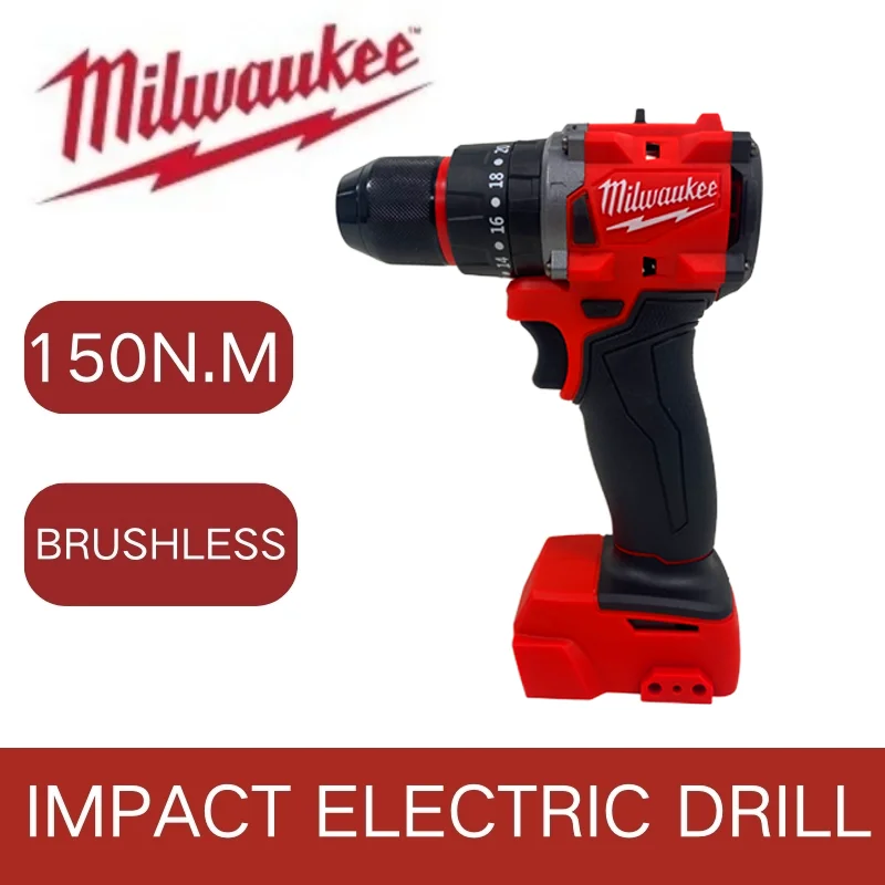 Milwaukee-taladro eléctrico sin escobillas, taladro de impacto inalámbrico de 18V, 150N. M, herramientas eléctricas de batería Milwaukee, uso en equipo de decoración