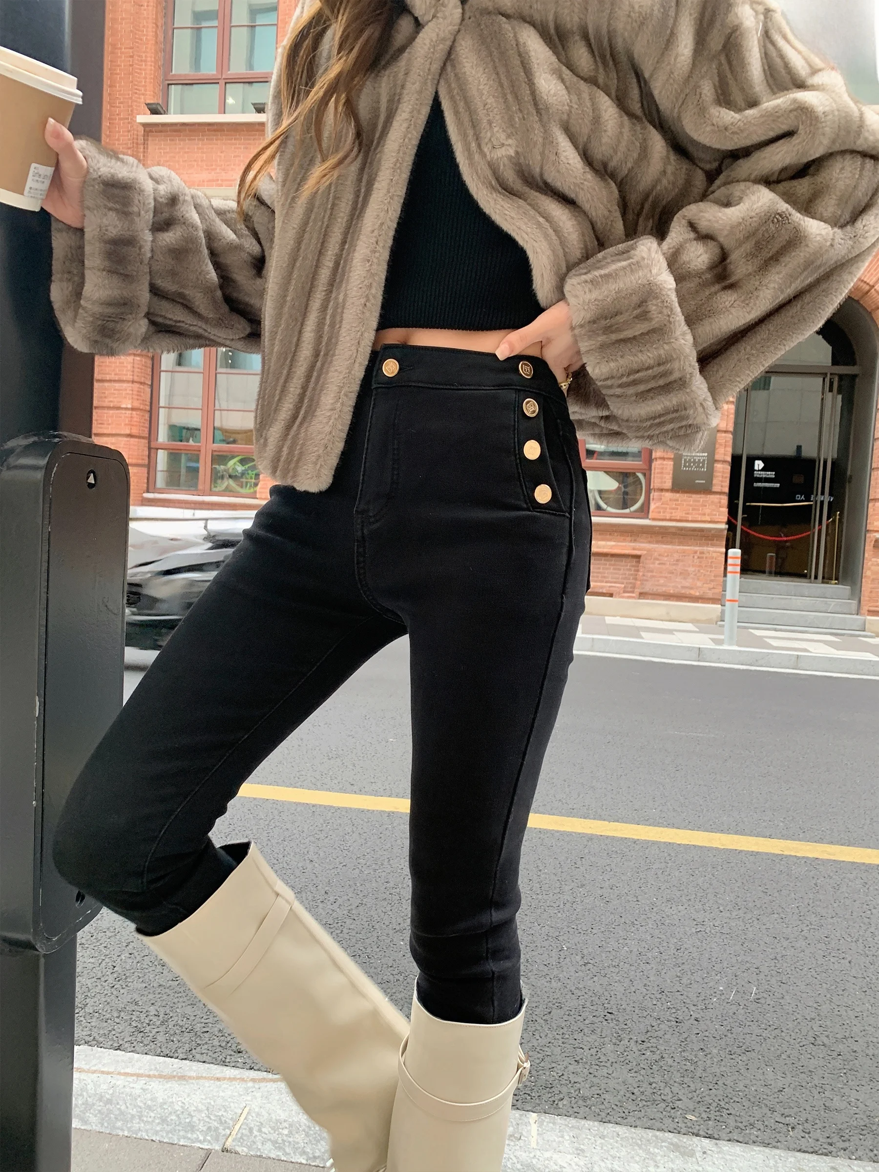 

Джинсы женские Sam Seoi с высокой талией, облегающие, повседневные, осенне-зимние, новинка, превосходное соотношение талии и бедер, деним, синий цвет