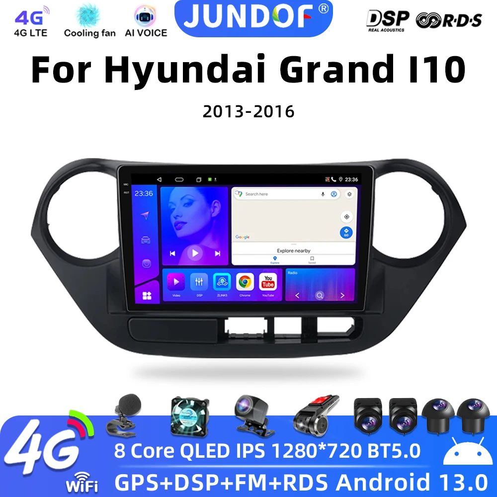 

JUNDOF 9" Car Radio Multimedia Video Player For Hyundai Grand I10 i10 2013-2018 Android 13 Carplay Auto GPS Navi 2Din 2din Voice