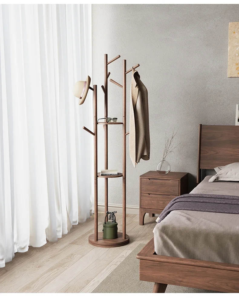 Solid wood floor-to-ceiling bedroom hanger household storage vertical shelf