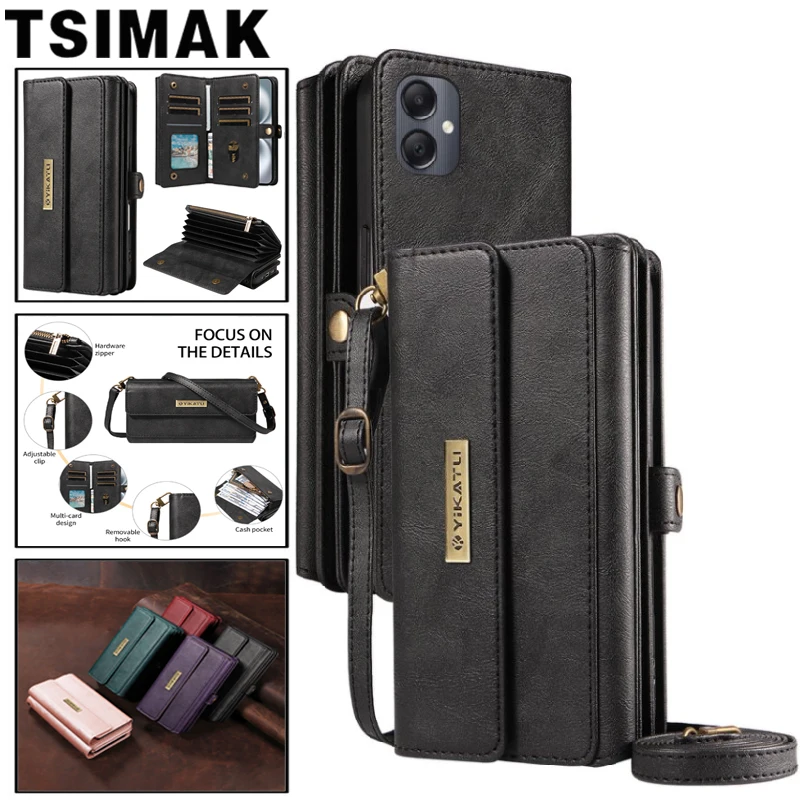 

Кожаный чехол для Samsung Galaxy A07 A06 A05 A05S A04S A12 A32 4G A52 A52S A13 A23 A33 A53 A73 5G Multi Card Flip Wallet Cover