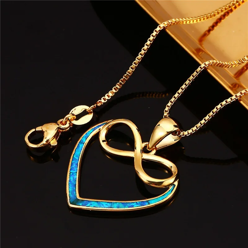 Gold, Platinum, Blue, White, Australian Treasure, 8-character Infinite Loop Love Hollow Heart-shaped Pendant Necklace for Women
