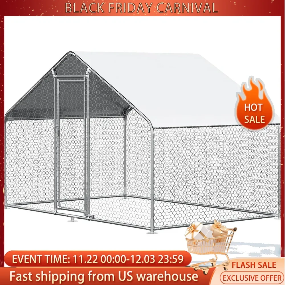 Chicken Coop Large Metal Chicken House/Pen for 6/ Poultry Cage with Waterproof Cover for Rabbits Duck Walk-in Chicken Run