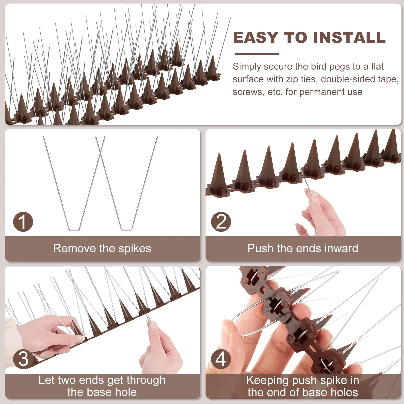 10Pcs Stainless Steel Bird Spikes Pigeon Repeller Cats Durable Deterrent  Anti for Fence Kit Roof Birds Squirrel Pest Control