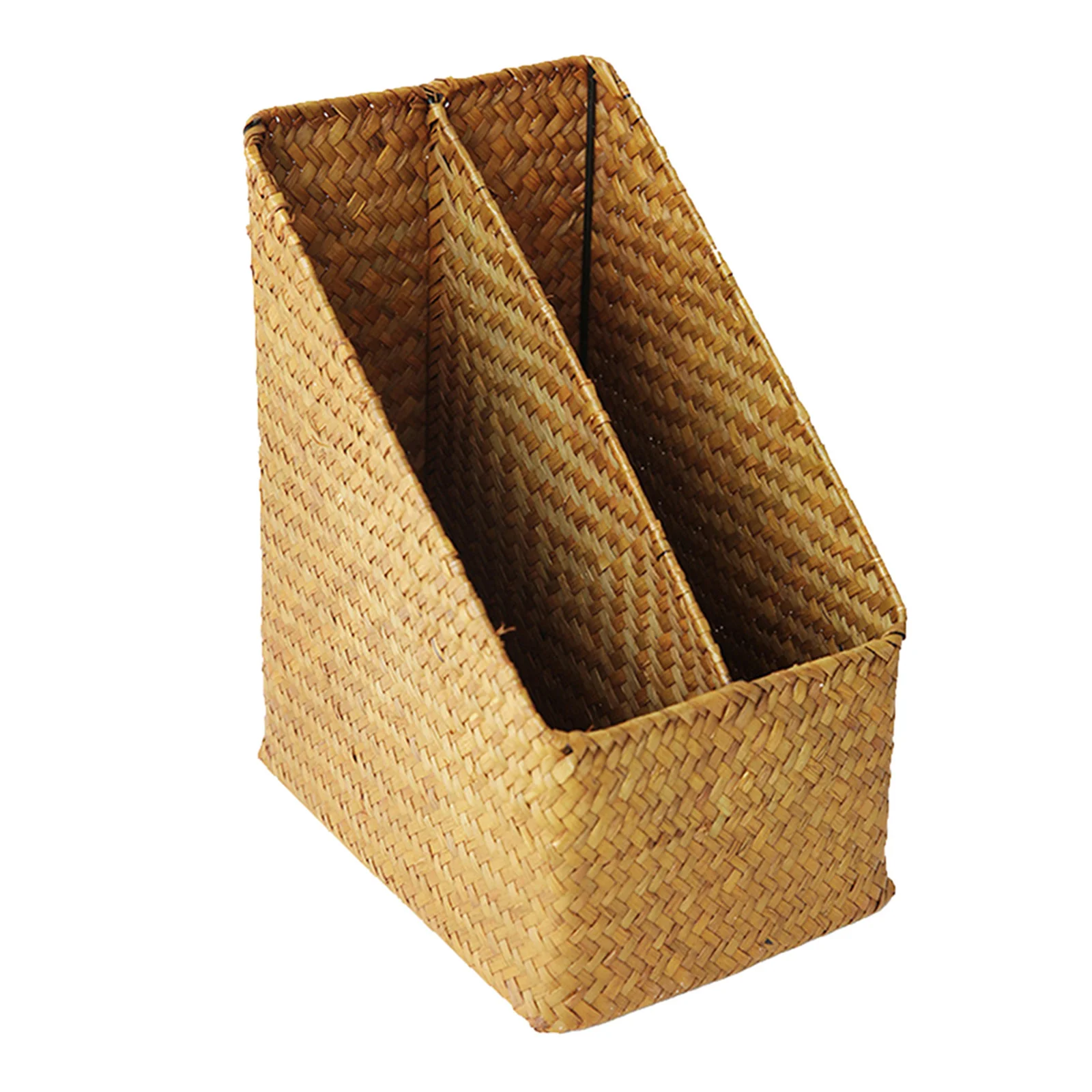 Handwoven Straw Document Organizer File Holder Sturdy Desk Storage Basket for Books Files Desktop Office Study Organizer