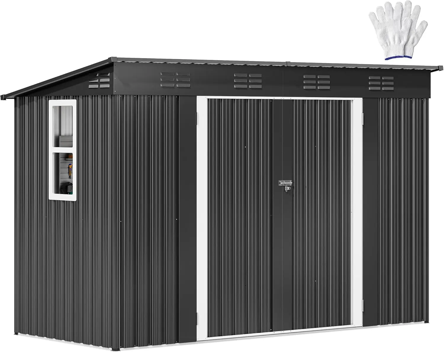 9.1x4.2ft Metal Outdoor Storage Shed with Window, Lockable Tool Storage Sheds, Oversized Steel Garden Sheds with Sloped Roof