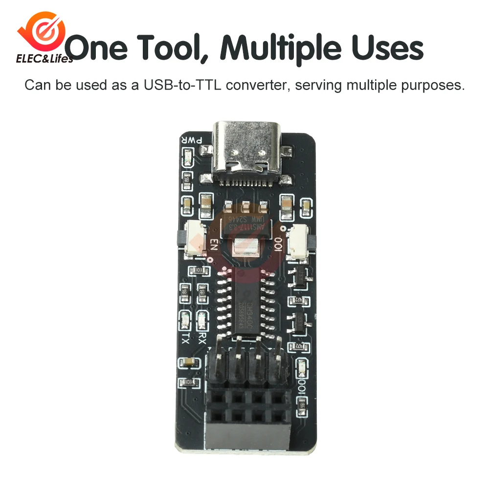 ESP-01/01S Wireless Adapter Board CH340 Type-C USB to TTL Converter Module Automatic Download Function for ESP8266 Serial WIFI