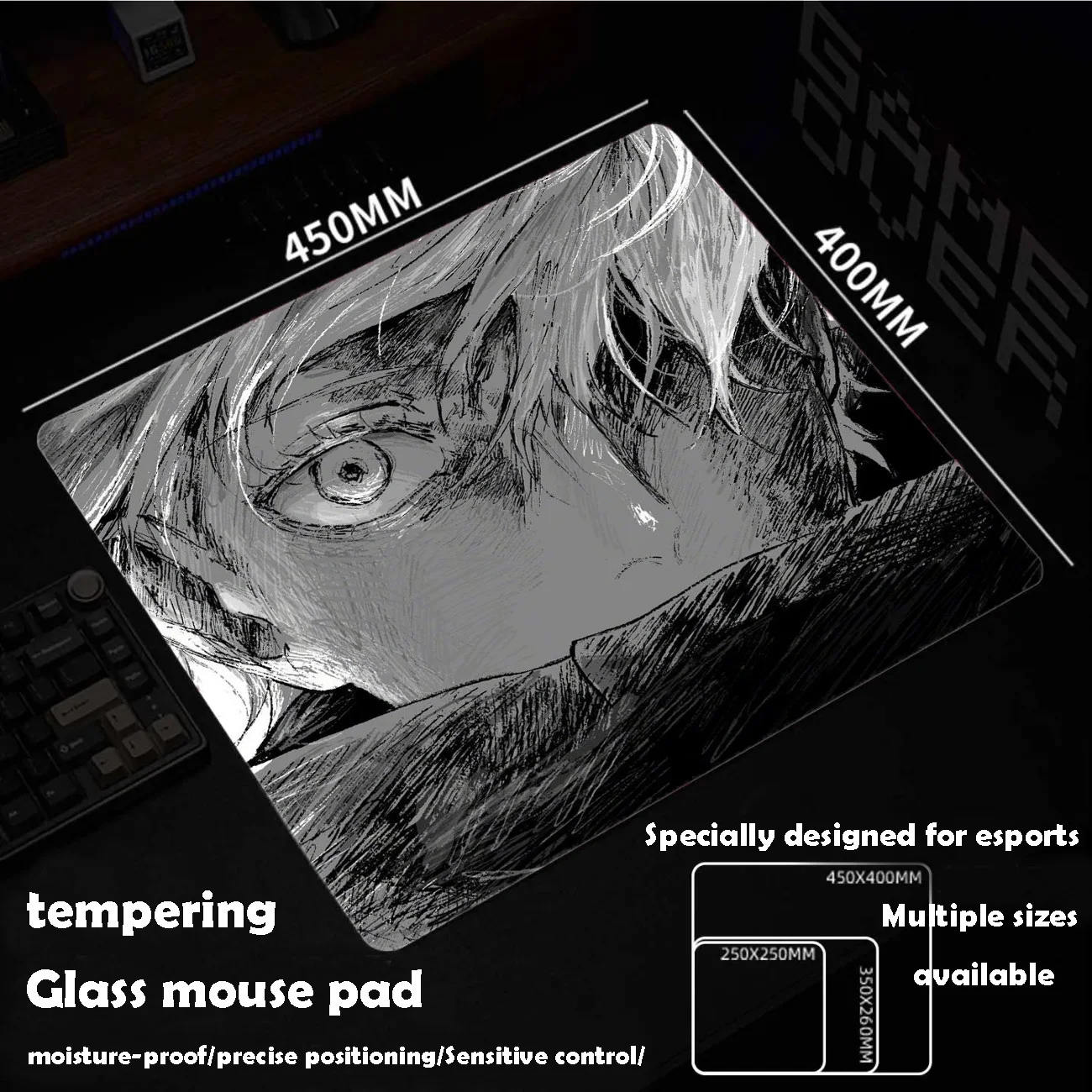 Cool Boy Glass Mousepad Sora Game Mouse Pad Customized Pattern Tempered Smooth Gaming Desk Mat Fps Esports Office Gaming